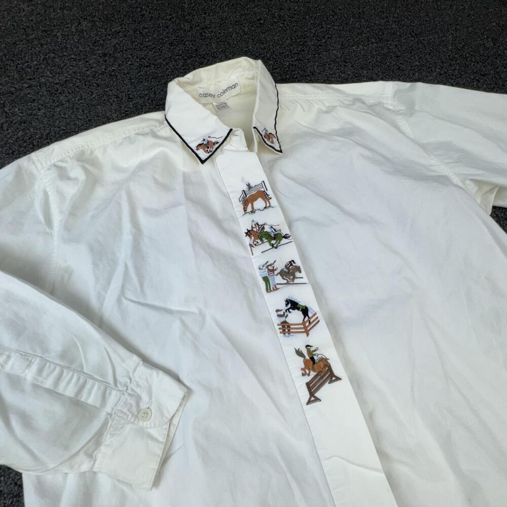 Casey Coleman Button-Up Shirt Womens L White Embroidered Collar 100% Cotton